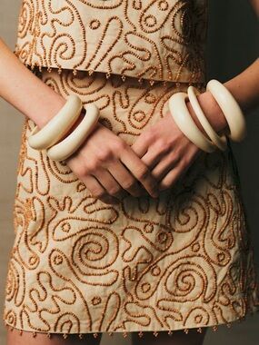 Sezane Maliam Skirt - Straw With Contrasting Pearl Ochre Embroidery